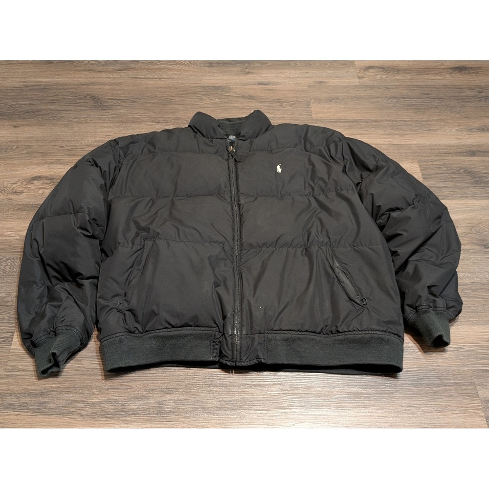 VTG Polo Ralph Lauren Mens XXL Black Down Fill Puffer Jacket Fleece Lined READ